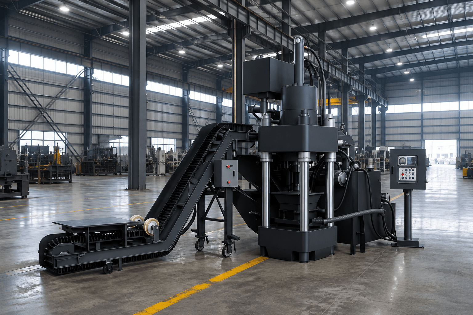 ARZIR factory floor with hydraulic scrap metal baler