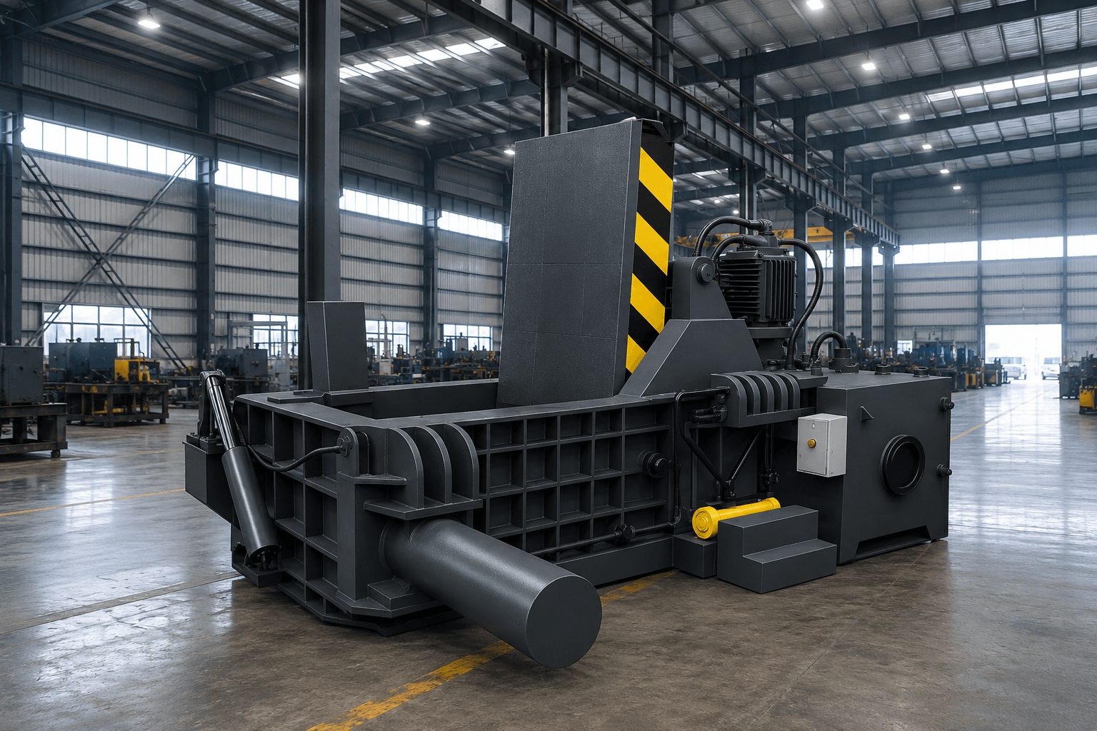 ARZIR factory floor with hydraulic scrap metal baler