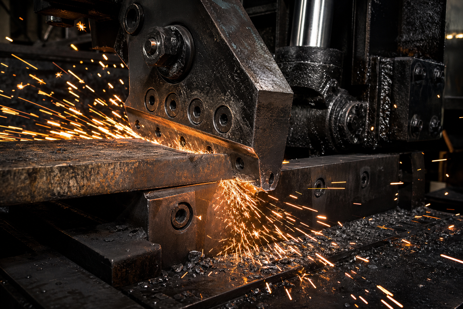 Heavy-duty industrial metal shear with sparks