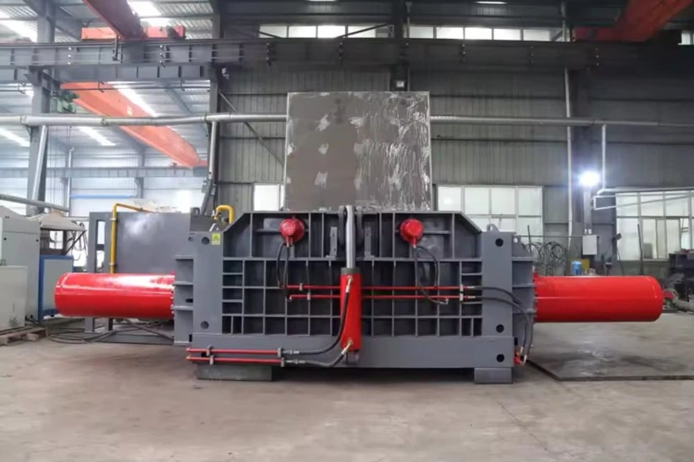 Industrial Scrap Metal Baler in Operation
