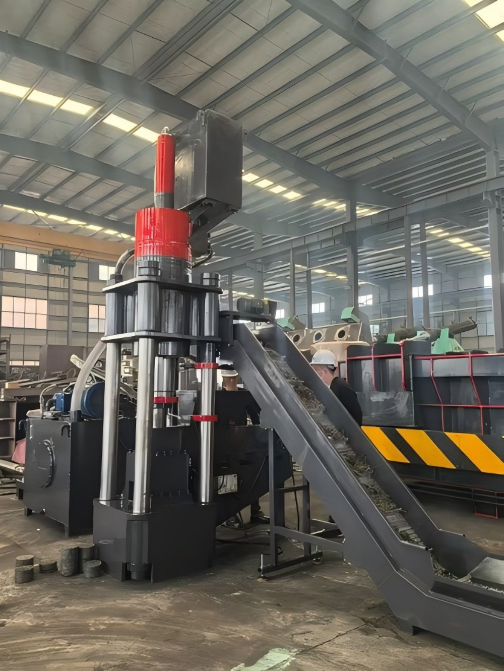 Industrial Hydraulic Briquetting Machine in Operation
