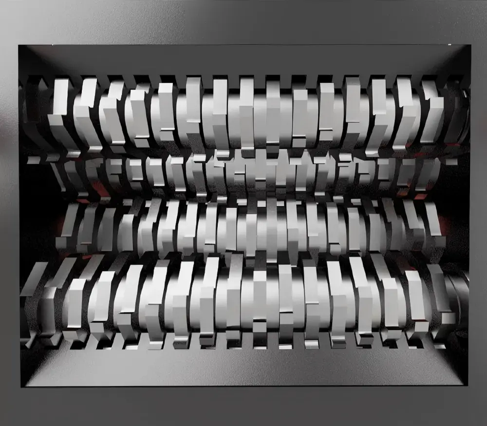 Internal Blade Configuration of a Four-Shaft Shredder