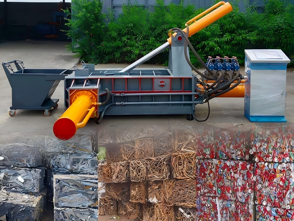 Heavy Duty Industrial Scrap Metal Baler in Operation