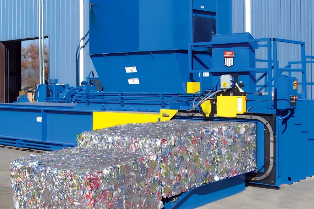 Industrial Scrap Metal Baler in Operation