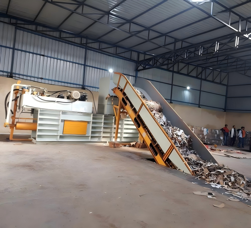 Scrap Metal Baler in a Recycling Yard
