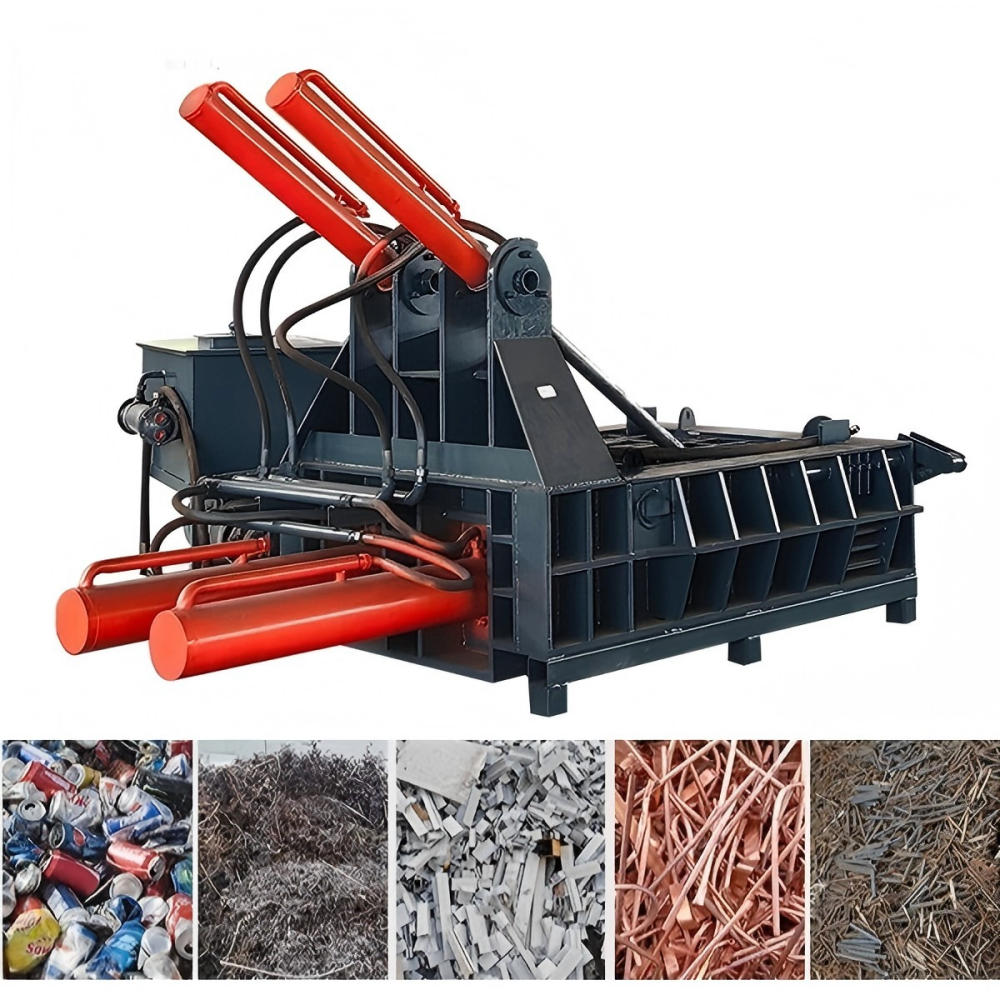 Industrial Scrap Metal Baler in Operation