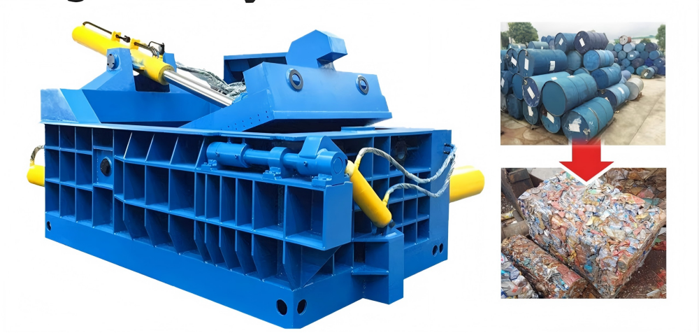 Industrial Scrap Metal Baler in Operation