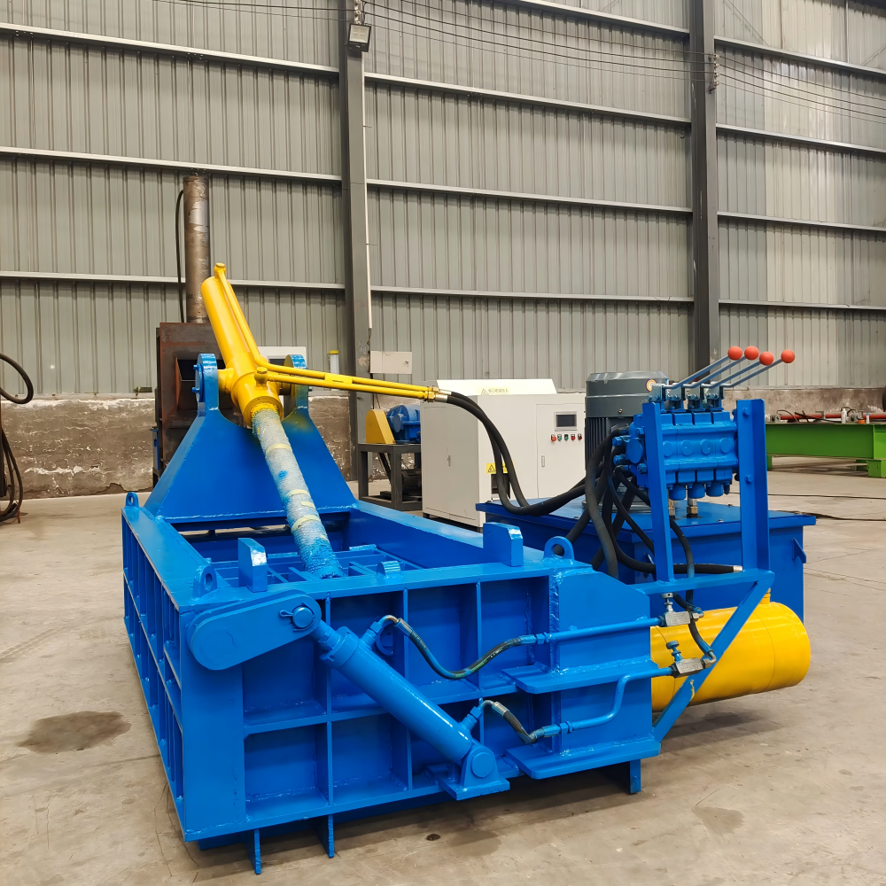 Industrial Scrap Metal Baler in Operation
