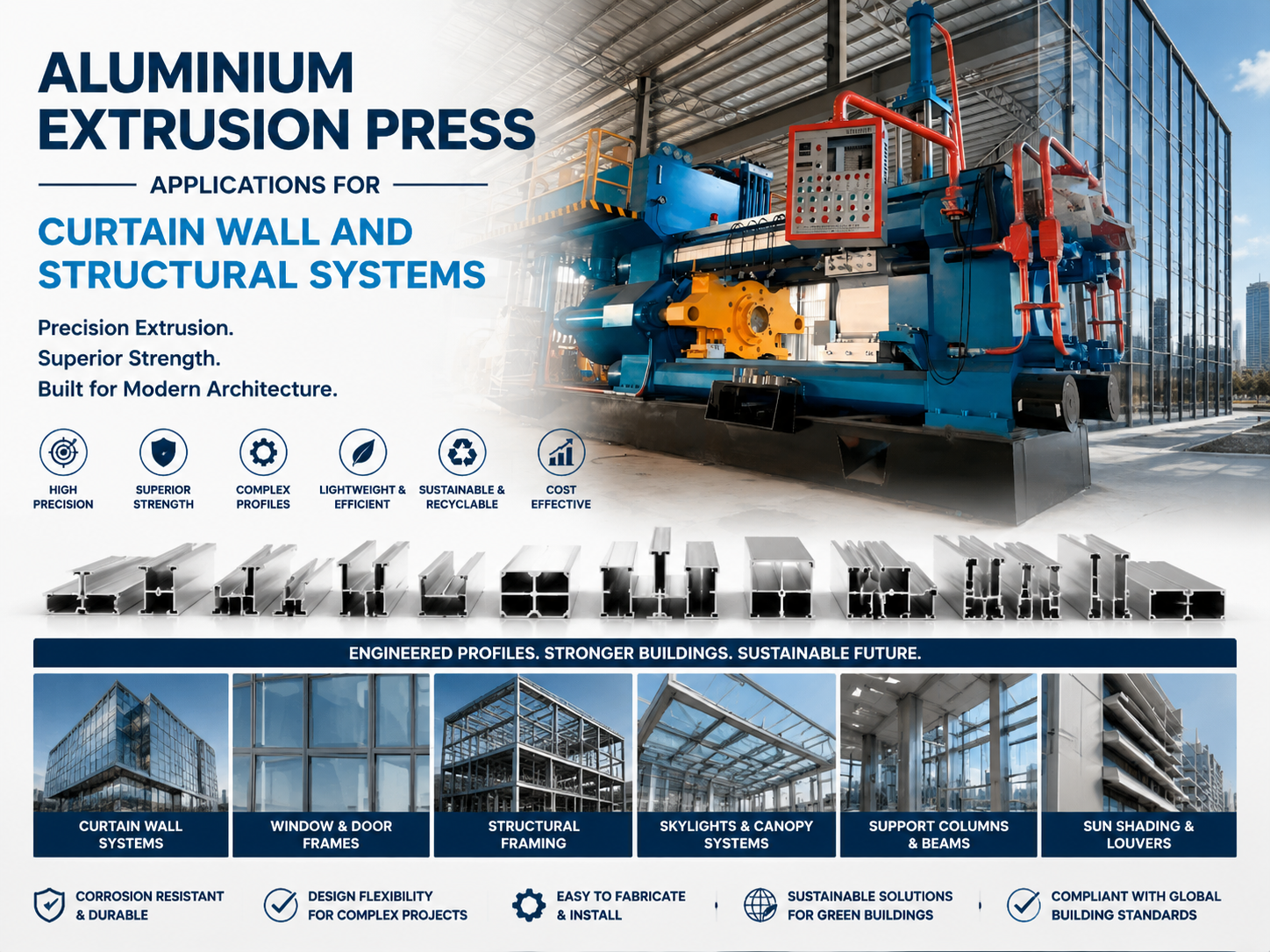 aluminium extrusion press applications for curtain wall and structural systems 1