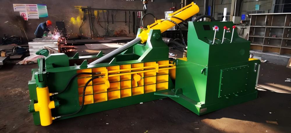 Industrial Scrap Metal Baler in Operation