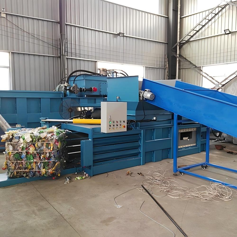 Scrap metal baling machine close up