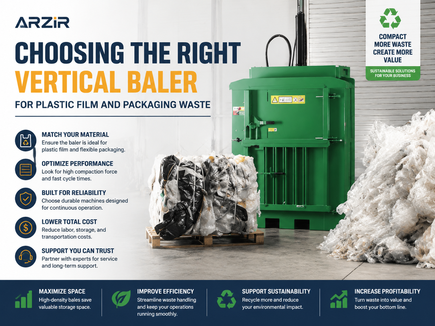 choosing the right vertical baler for plastic film and packaging waste a comprehensive gui