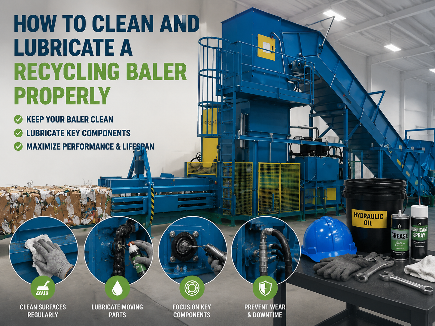comprehensive guide how to clean and lubricate a recycling baler properly for peak perform