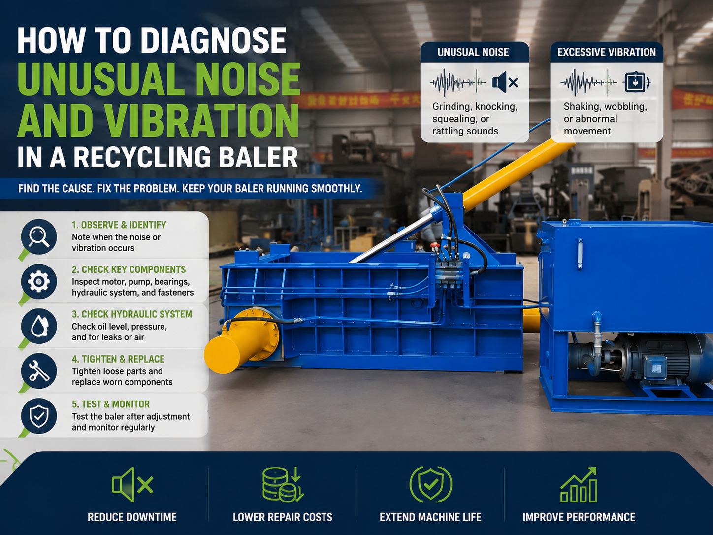 comprehensive guide how to diagnose unusual noise and vibration in a recycling baler