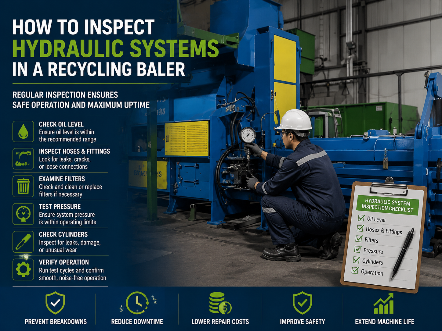 comprehensive guide how to inspect hydraulic systems in a recycling baler