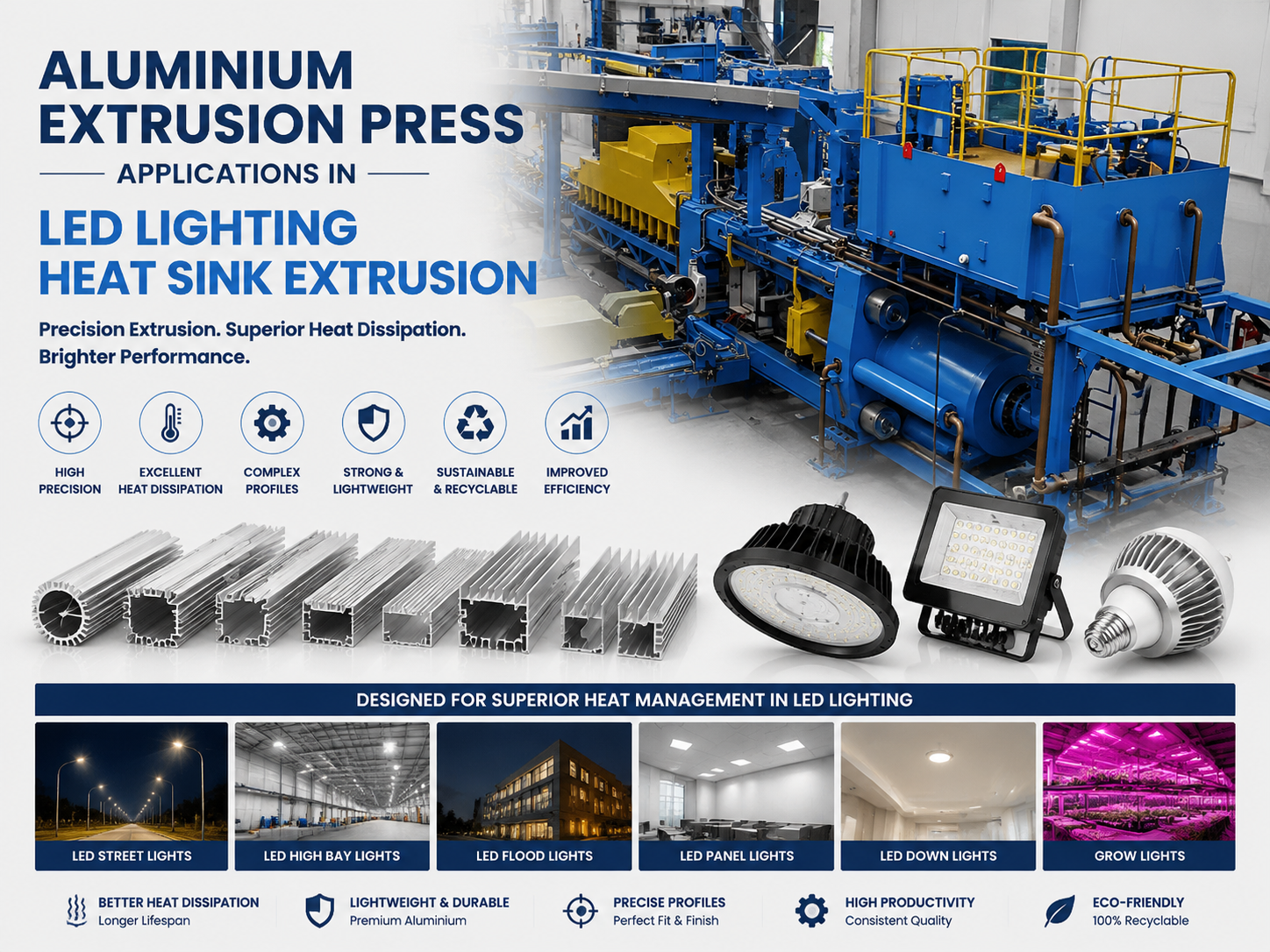 comprehensive guide to aluminium extrusion press applications in led lighting heat sink