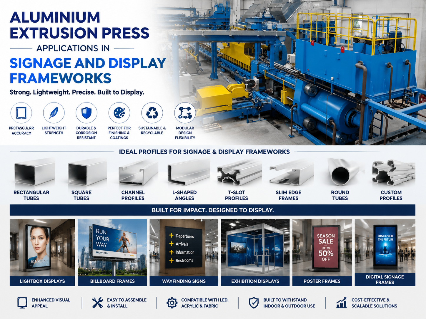 comprehensive guide to aluminium extrusion press applications in signage and display frame