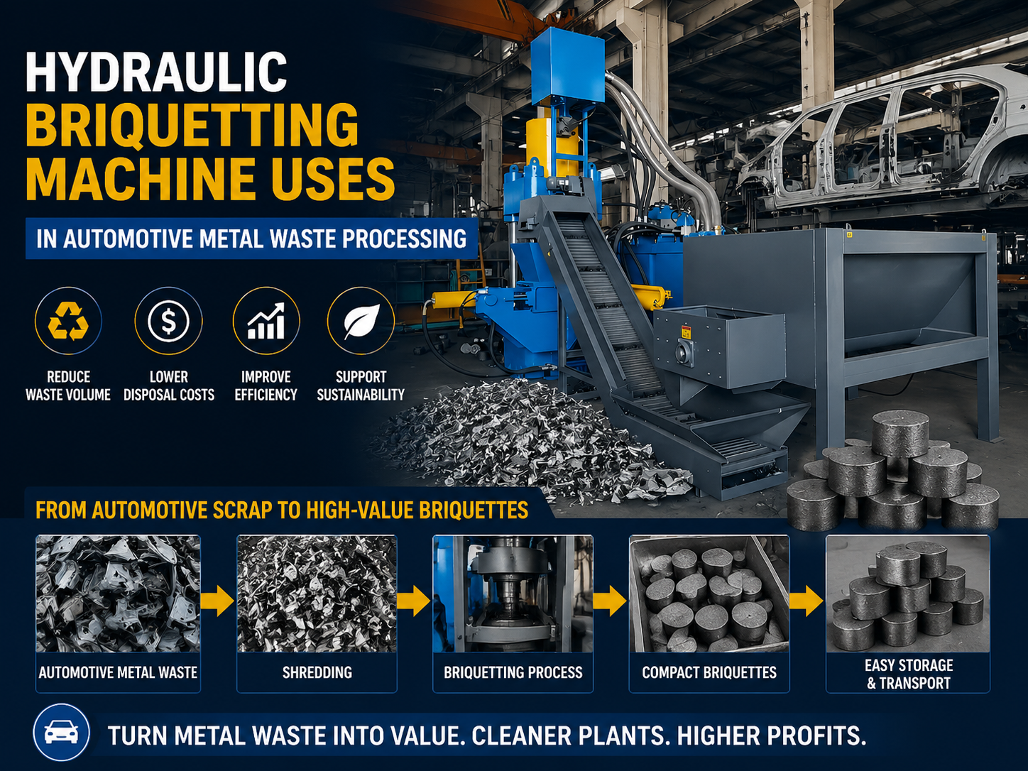 comprehensive guide to hydraulic briquetting machine uses in automotive metal waste proces