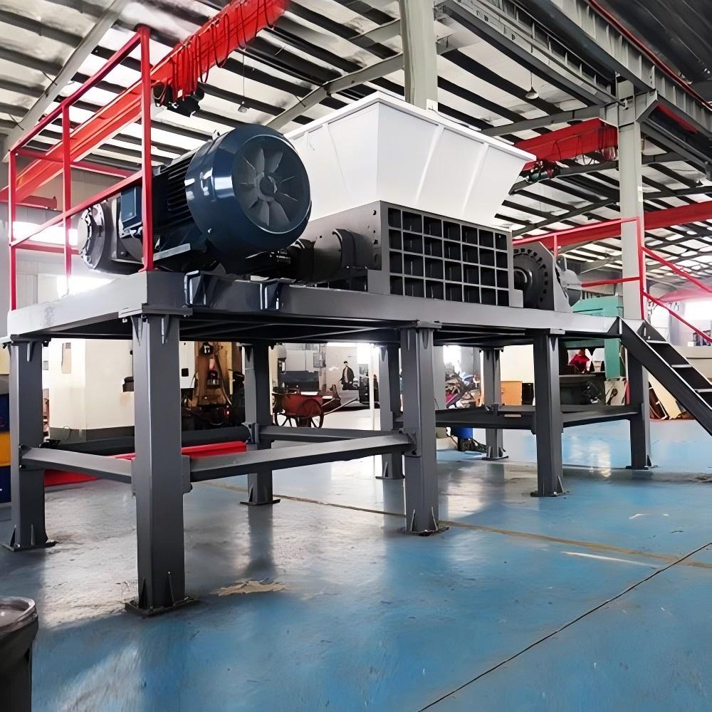 Industrial Double-Shaft Shredder in Factory Setting