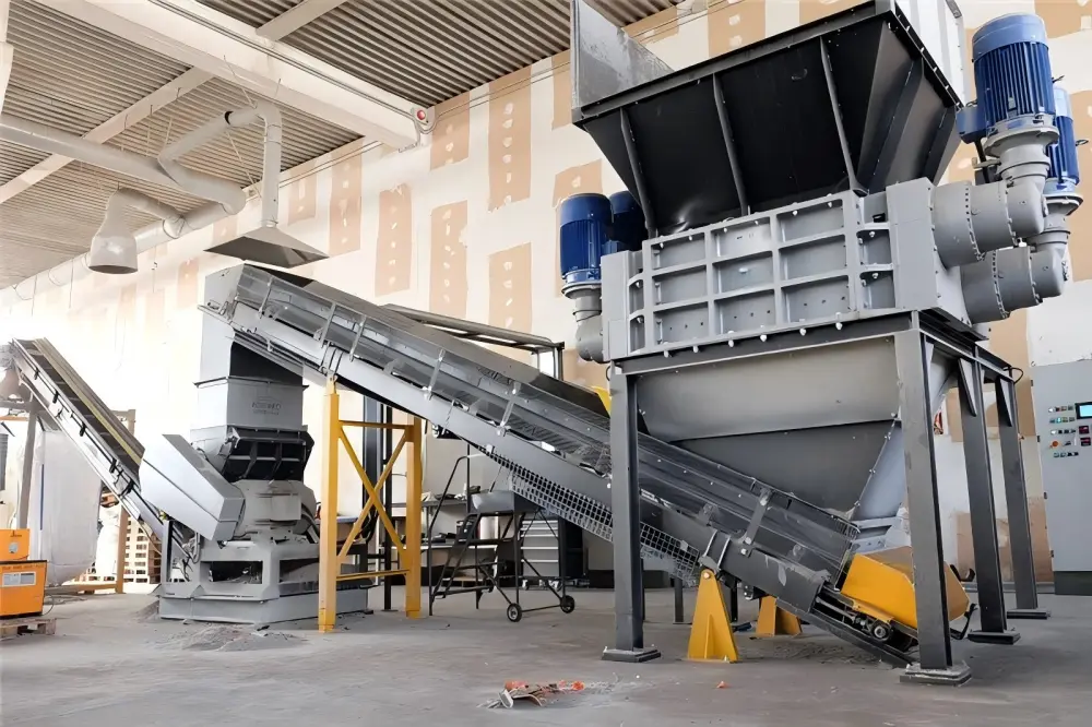 Industrial Four-Shaft Shredder in Operation