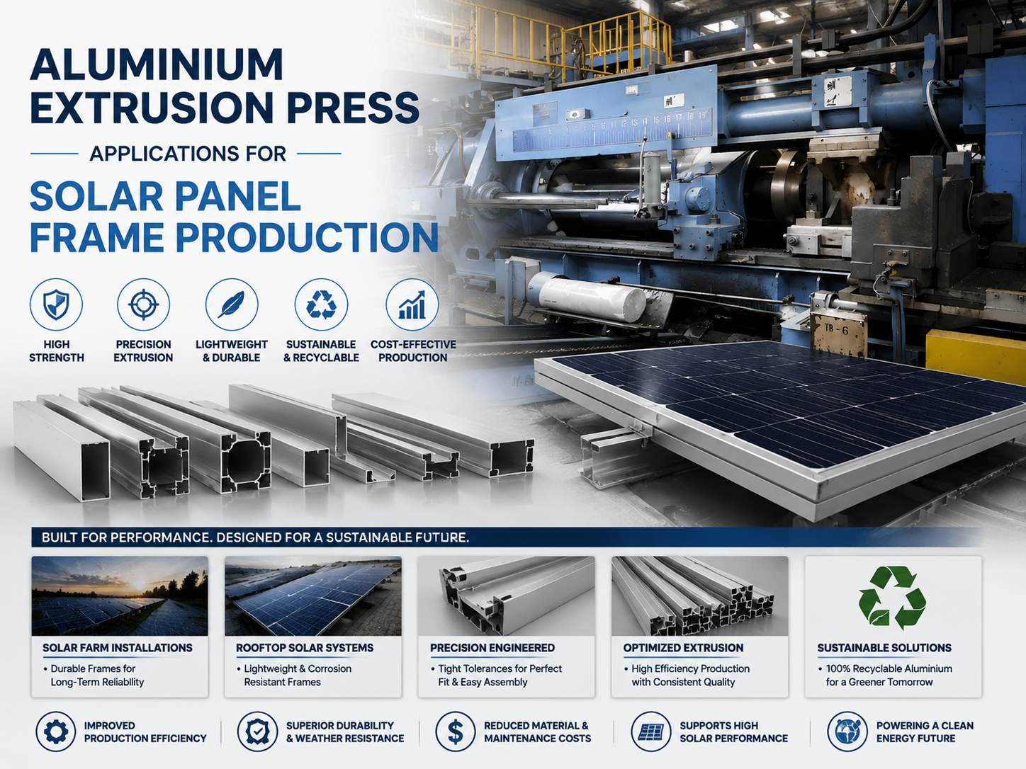 high efficiency aluminium extrusion press applications for solar panel frame production