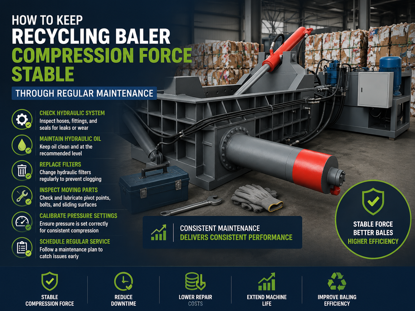 how to keep recycling baler compression force stable through regular maintenance 1
