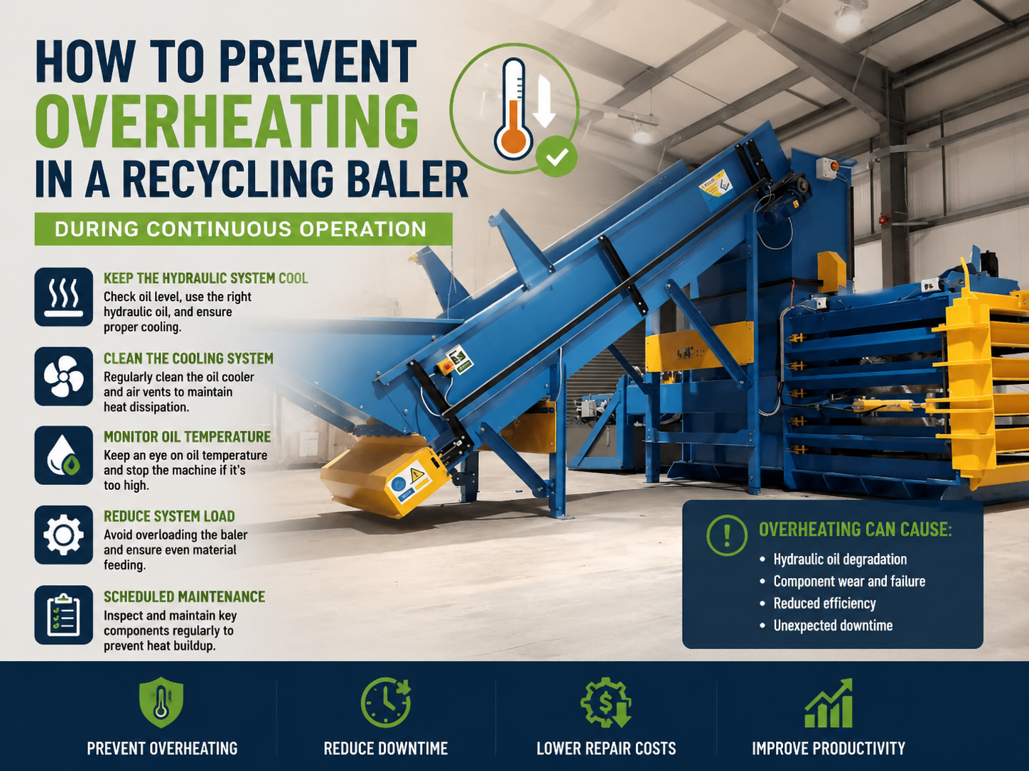 how to prevent overheating in a recycling baler during continuous operation 1
