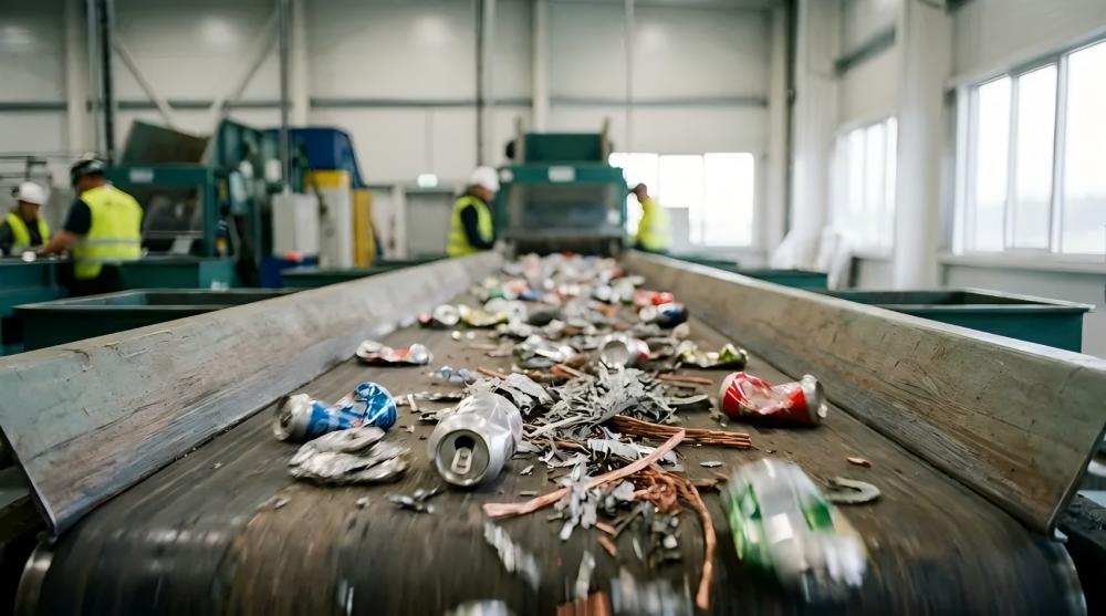 Industrial metal sorting line and conveyor system for scrap processing