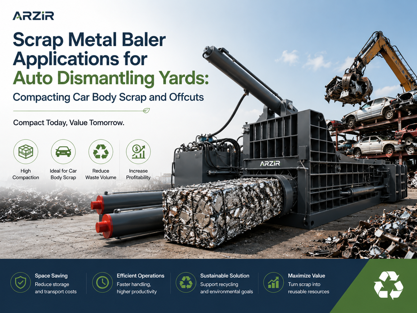 scrap metal baler applications for auto dismantling yards compacting car body scrap and of