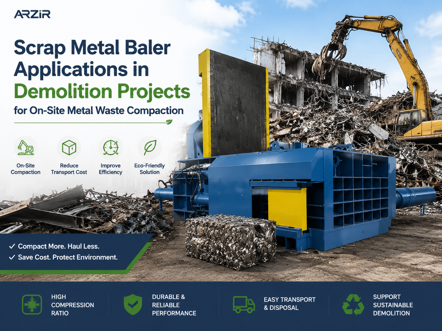 scrap metal baler applications in demolition projects for on site metal waste compaction