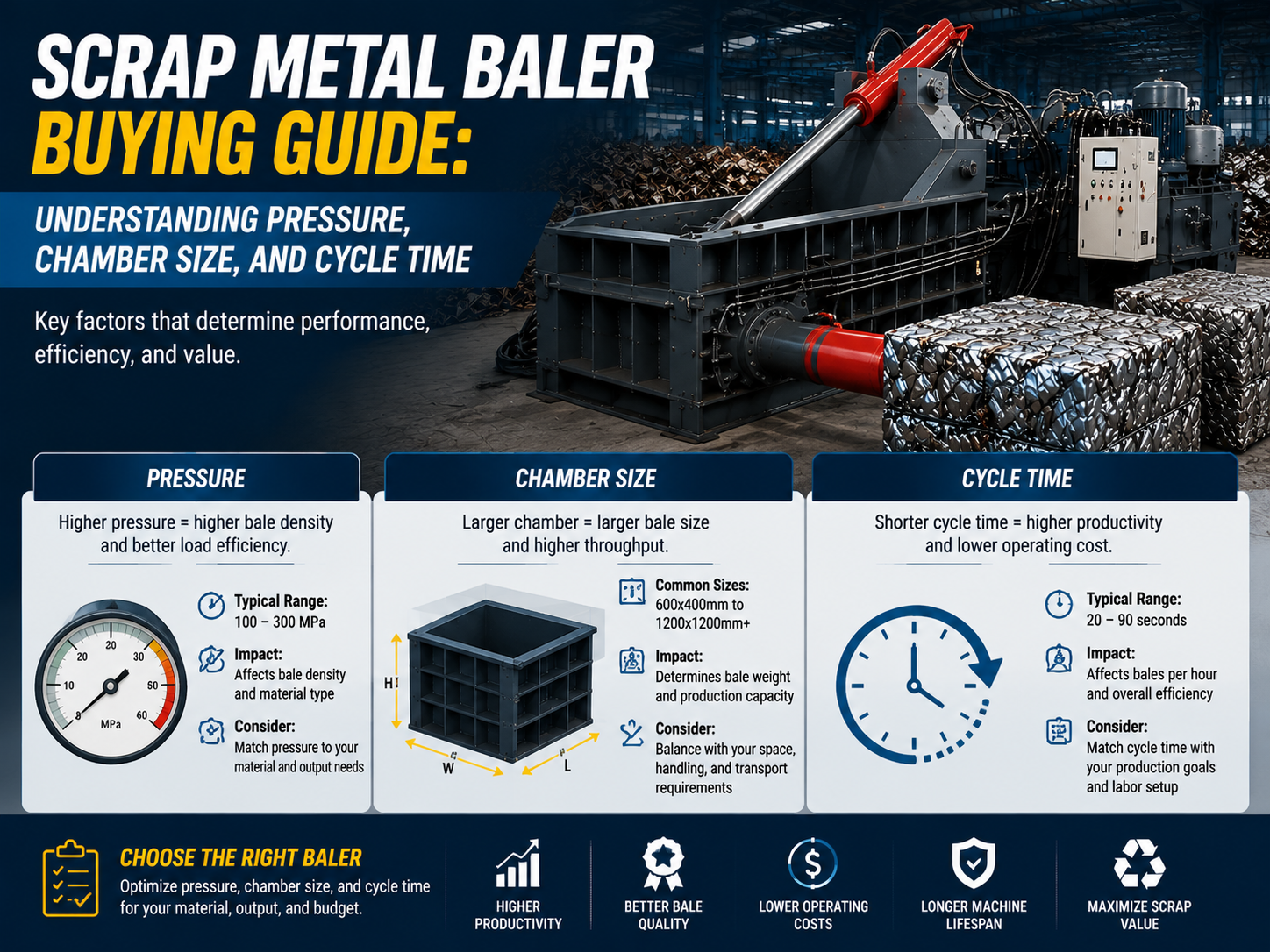 scrap metal baler buying guide understanding pressure chamber size and cycle time