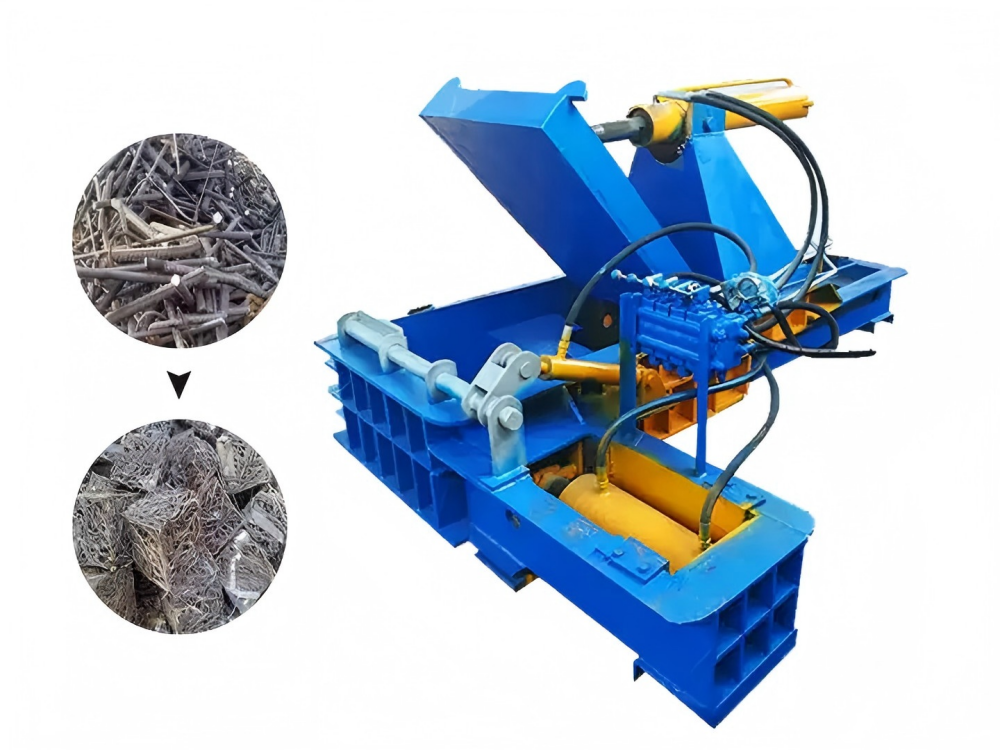 Industrial Scrap Metal Baler in a Fabrication Workshop
