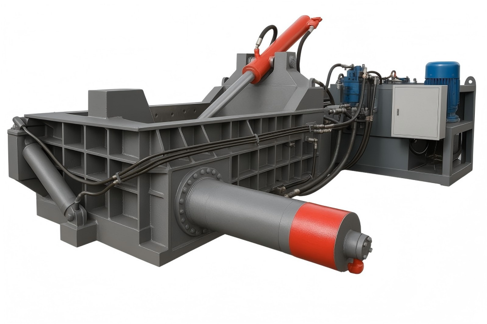 Industrial Scrap Metal Baler Machine in Operation