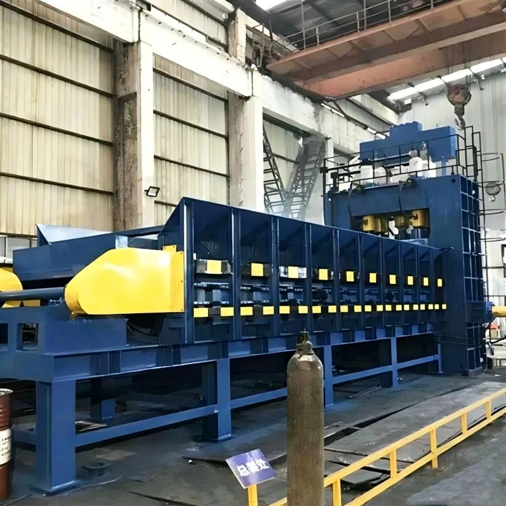Hydraulic shears cutting stainless steel plates