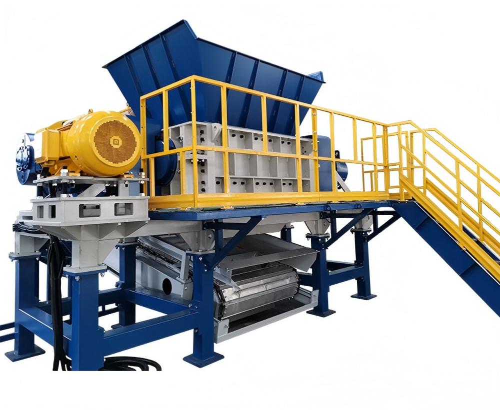 Industrial Four-Shaft Shredder in a Factory Setting