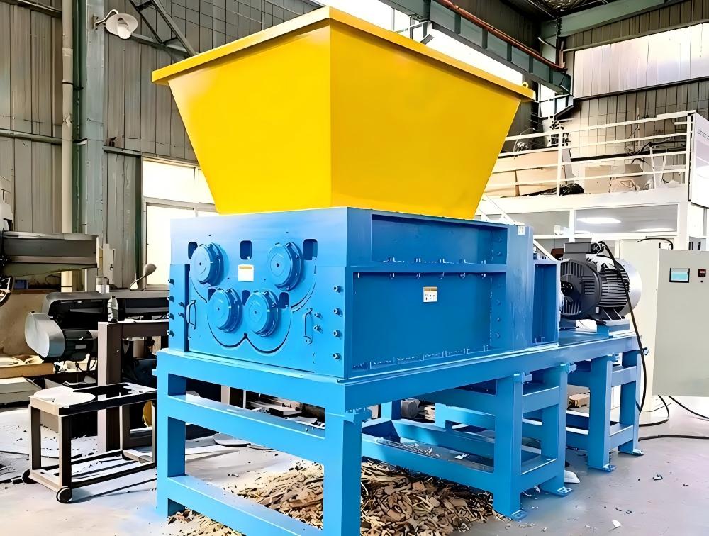 Close-up of industrial shredder blades and rotor