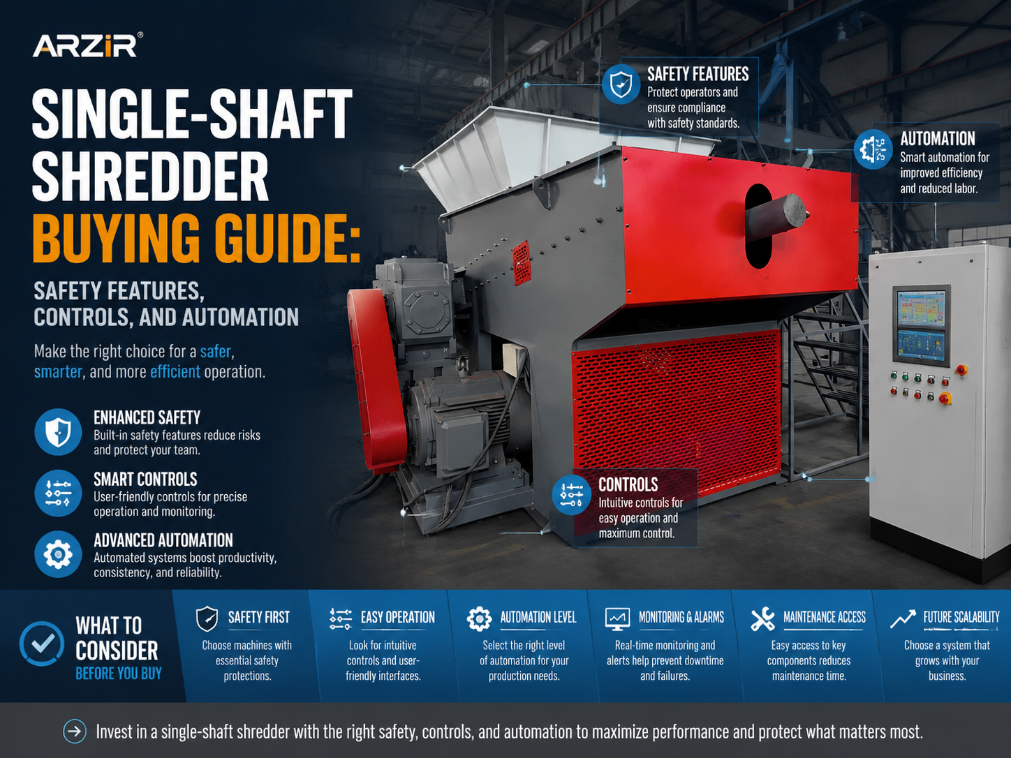 single shaft shredder buying guide safety features controls and automation