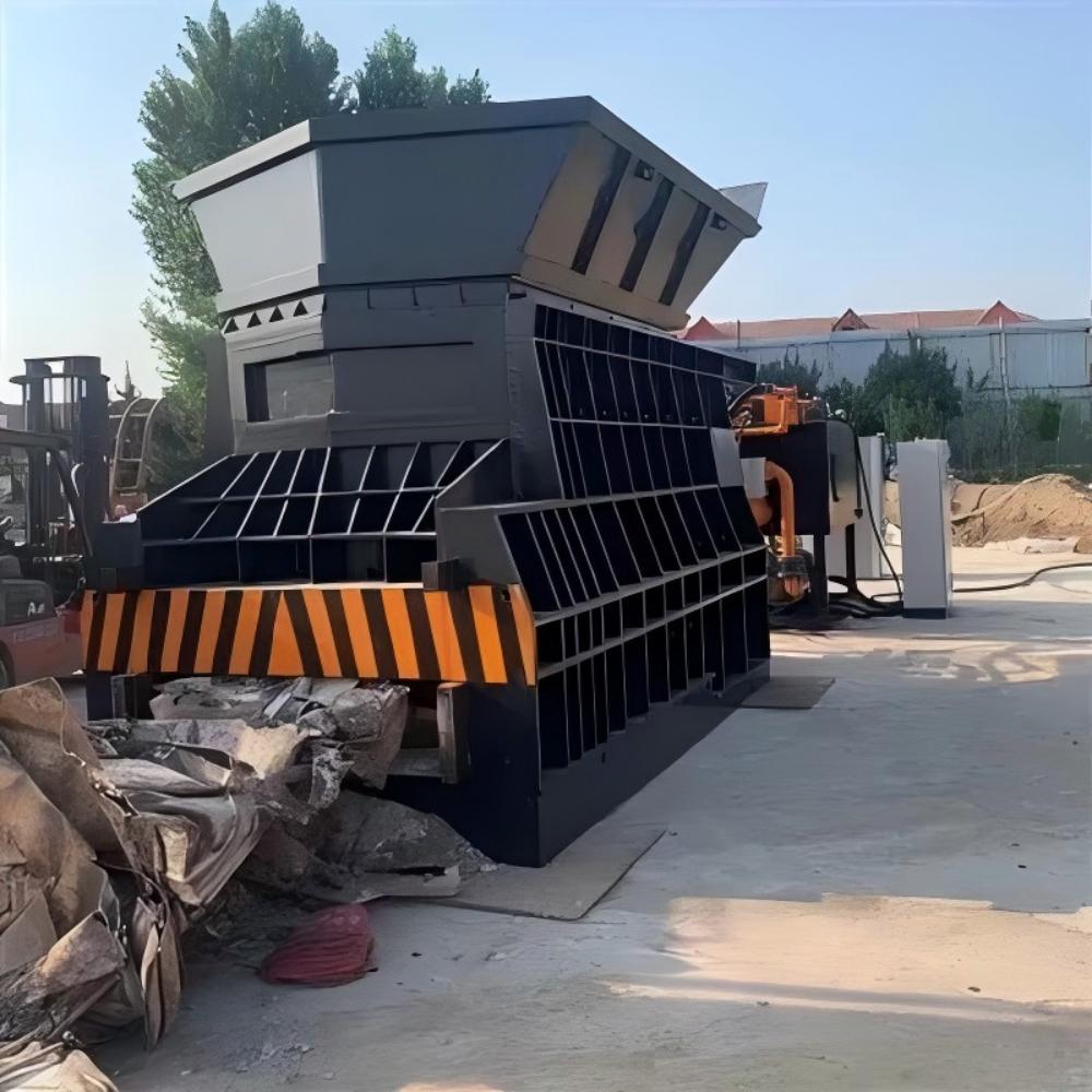 Industrial Steel Container Shear in Operation