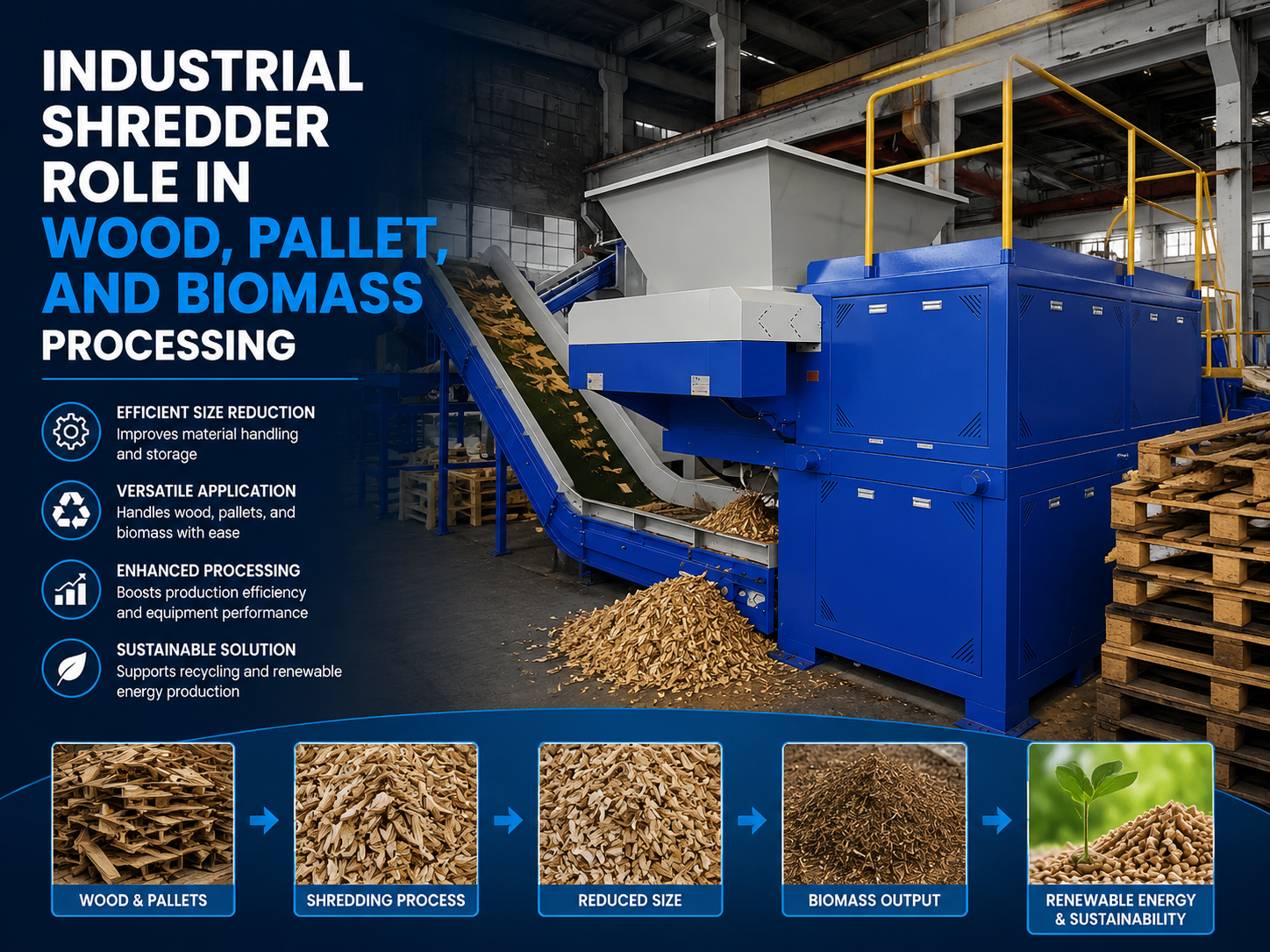the crucial industrial shredder role in wood pallet and biomass processing a comprehensive