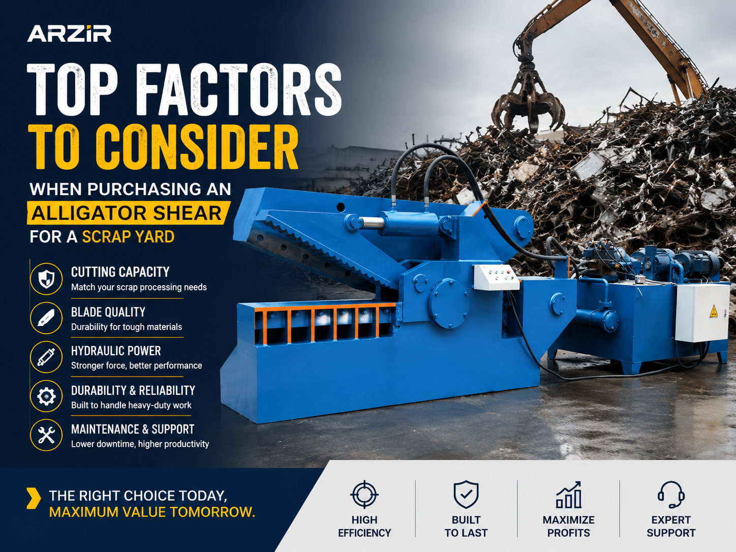 top factors to consider when purchasing an alligator shear for a scrap yard