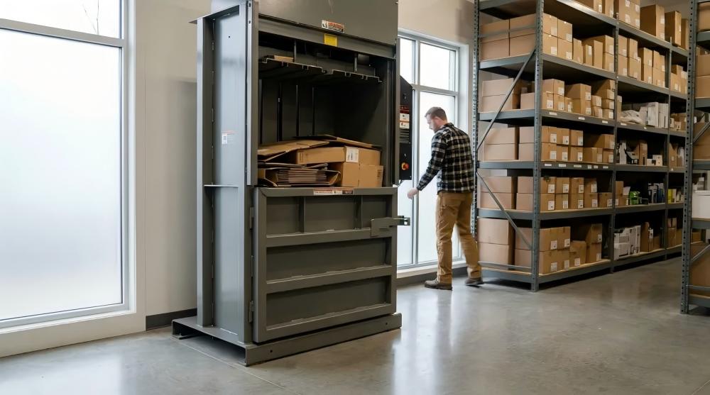 Vertical baler in a retail and industrial waste management context