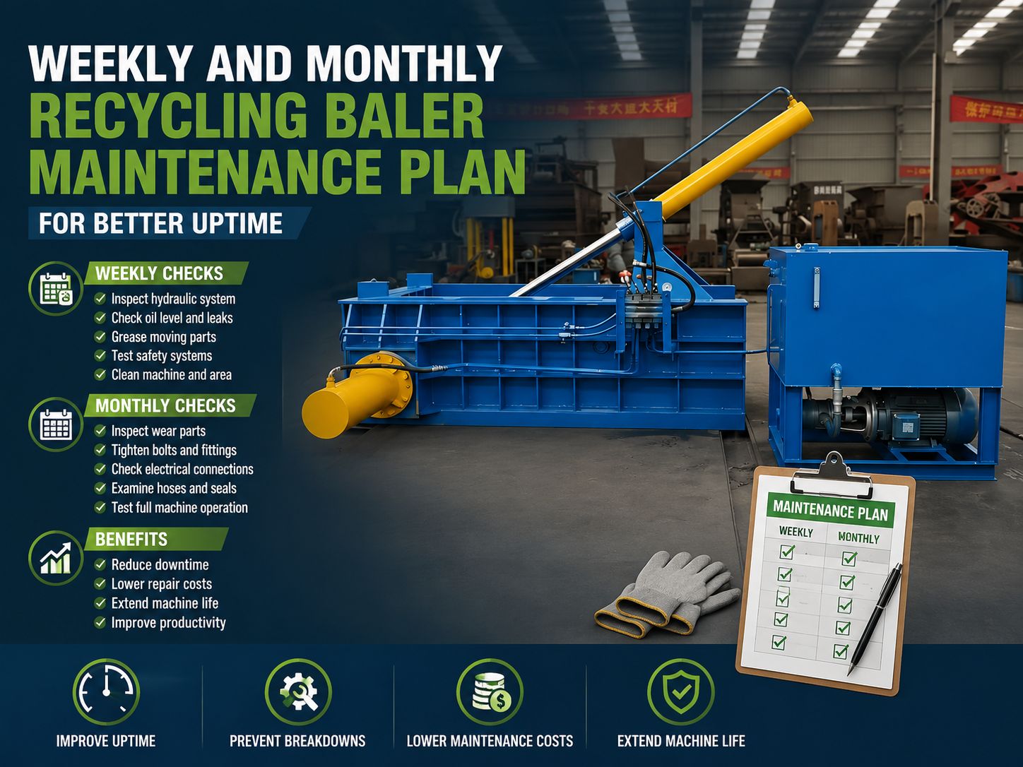 weekly and monthly recycling baler maintenance plan for better uptime 1