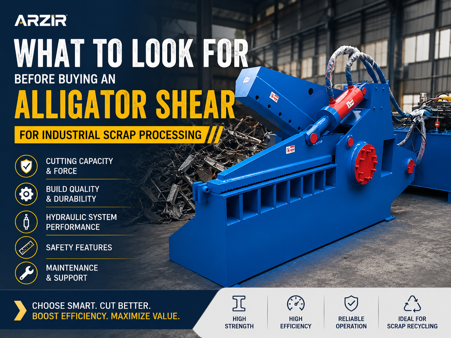 what to look for before buying an alligator shear for industrial scrap processing