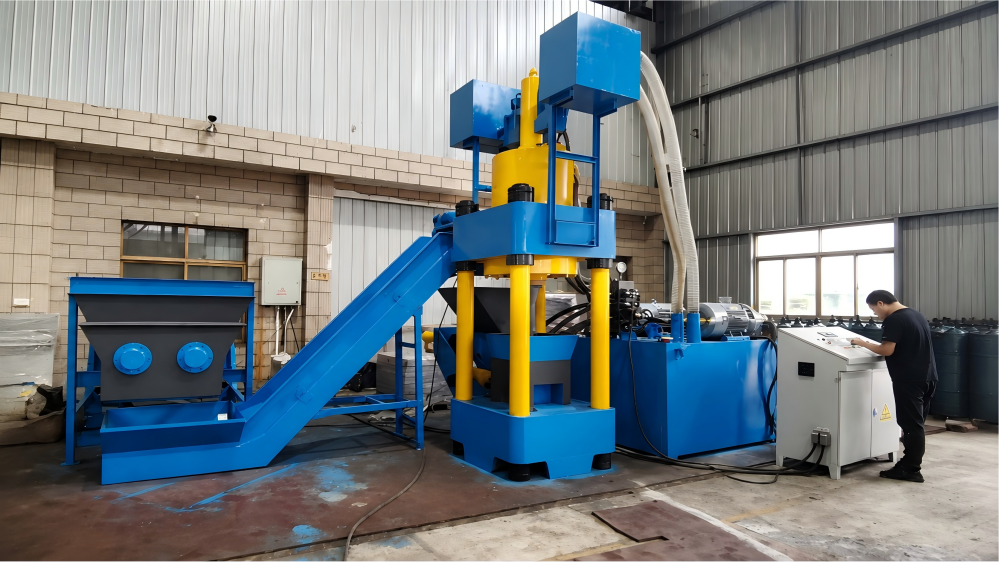 Industrial Hydraulic Briquetting Machine in Operation