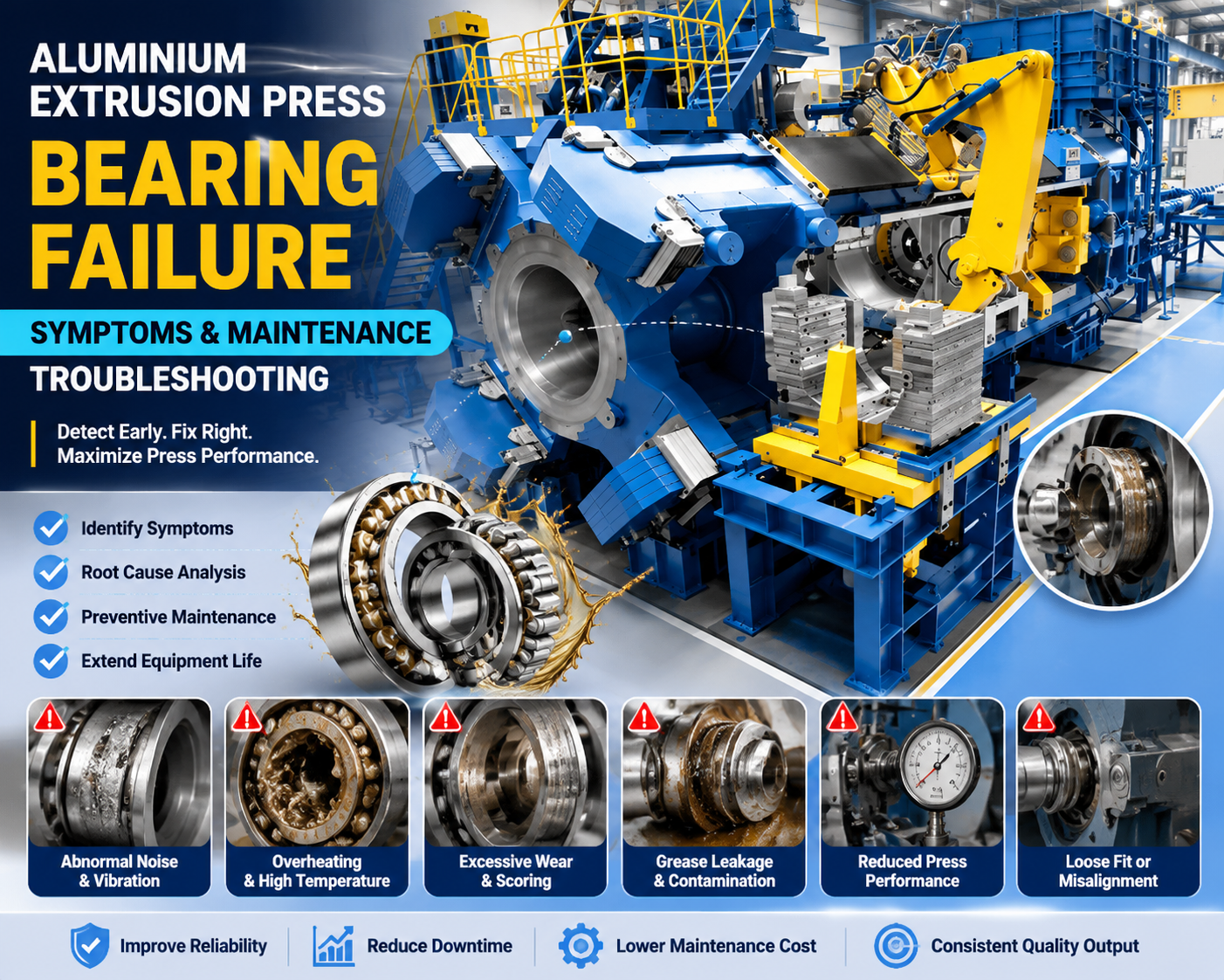 aluminium extrusion press bearing failure symptoms and maintenance troubleshooting 1