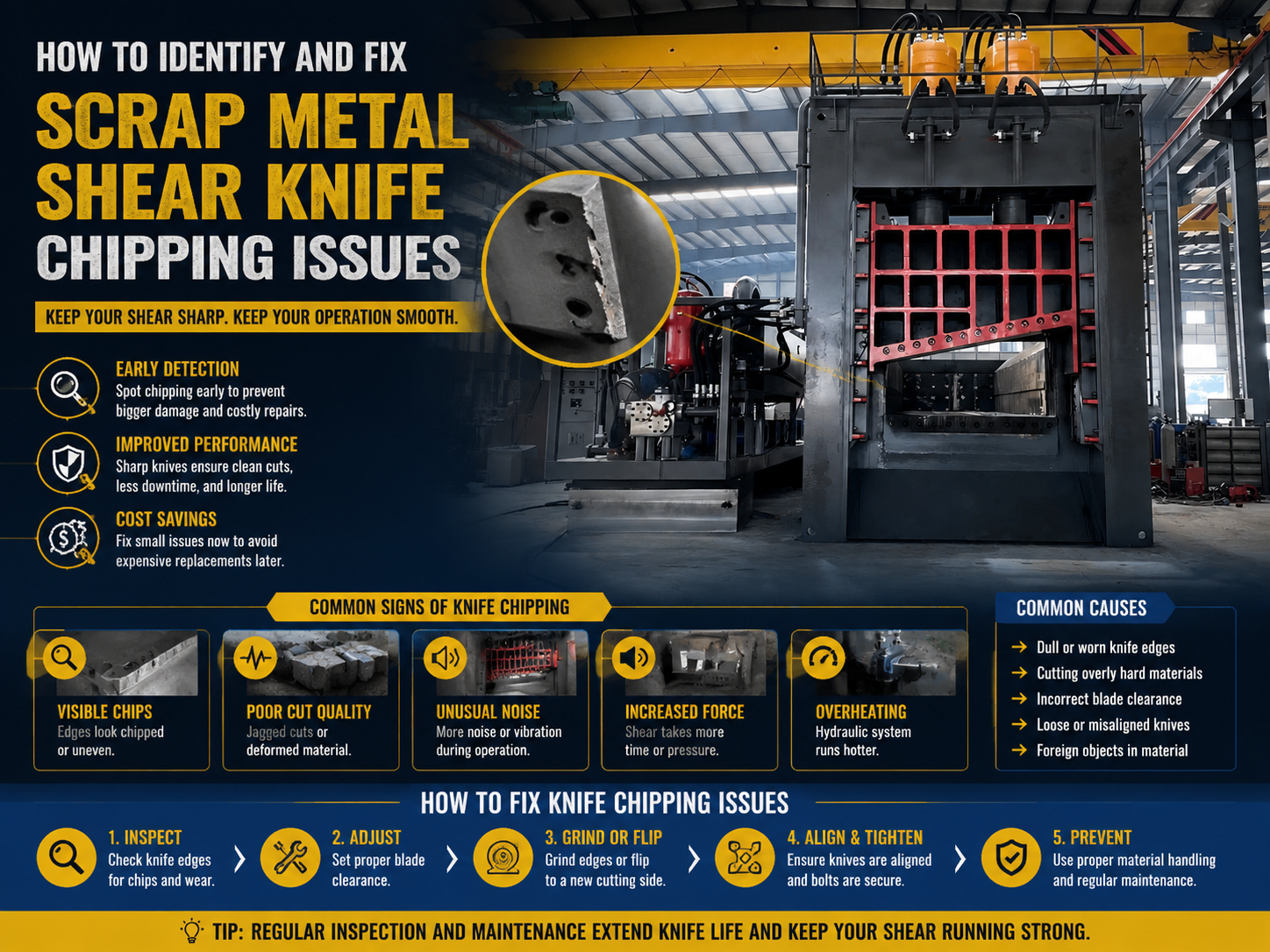 comprehensive guide how to identify and fix scrap metal shear knife chipping issues