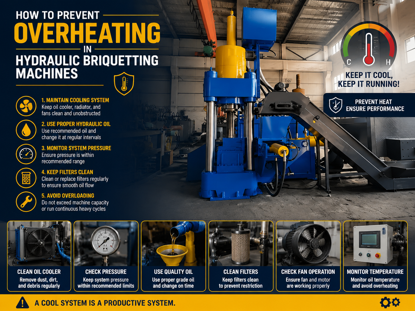 comprehensive guide how to prevent overheating in hydraulic briquetting machines