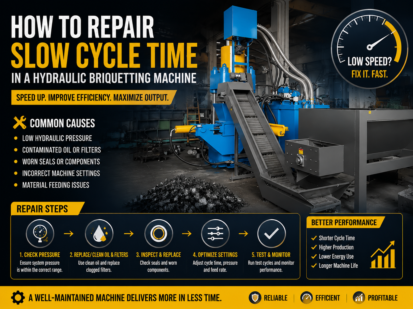 comprehensive guide how to repair slow cycle time in a hydraulic briquetting machine