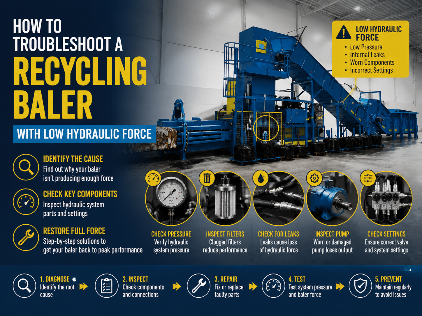 comprehensive guide how to troubleshoot a recycling baler with low hydraulic force