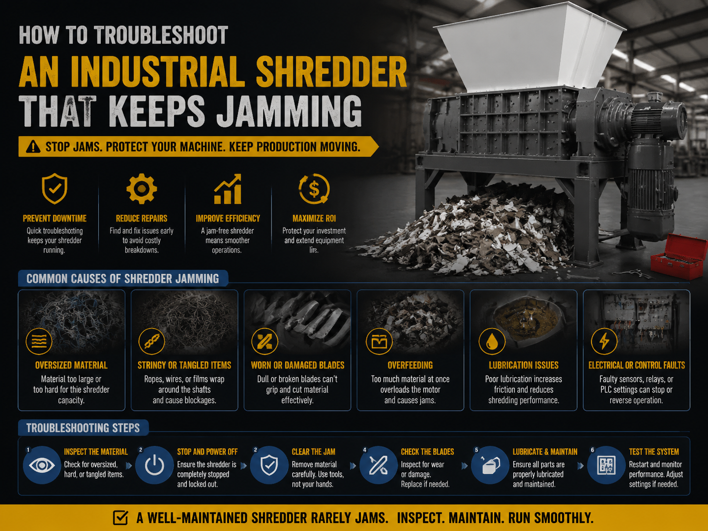 comprehensive guide how to troubleshoot an industrial shredder that keeps jamming